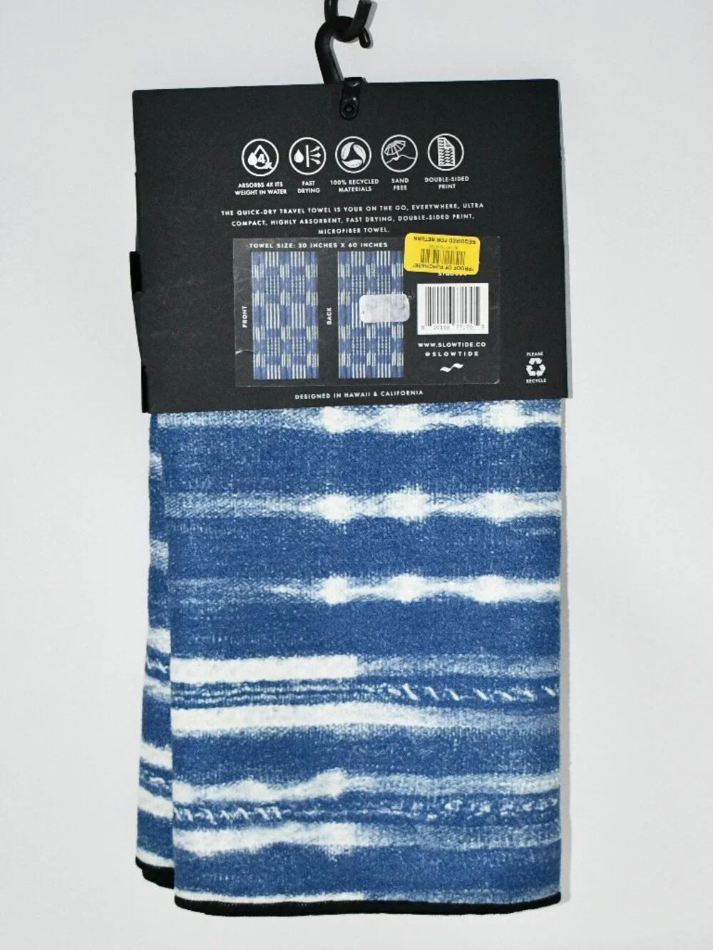 Slowtide Performance Quick-Dry Towel 30x60 Blue Sand-Free Recycled NWT Conditio